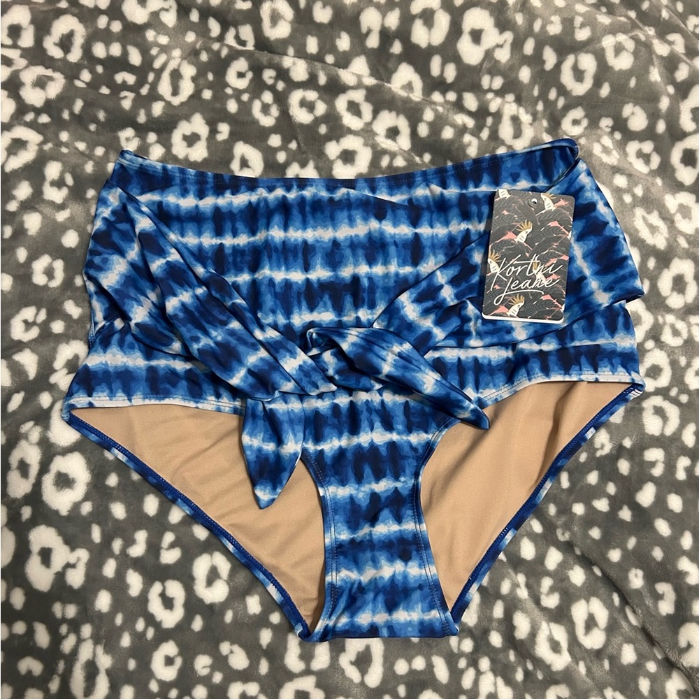Blue Tie-Dye High-Waisted Bikini Bottoms